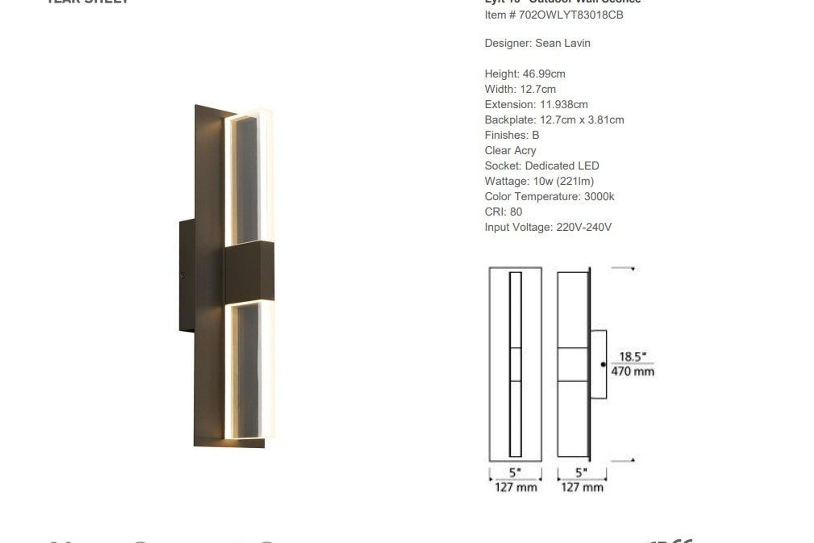 Visual Comfort Sean Lavin Lyft 18" Outdoor Wall Sconce