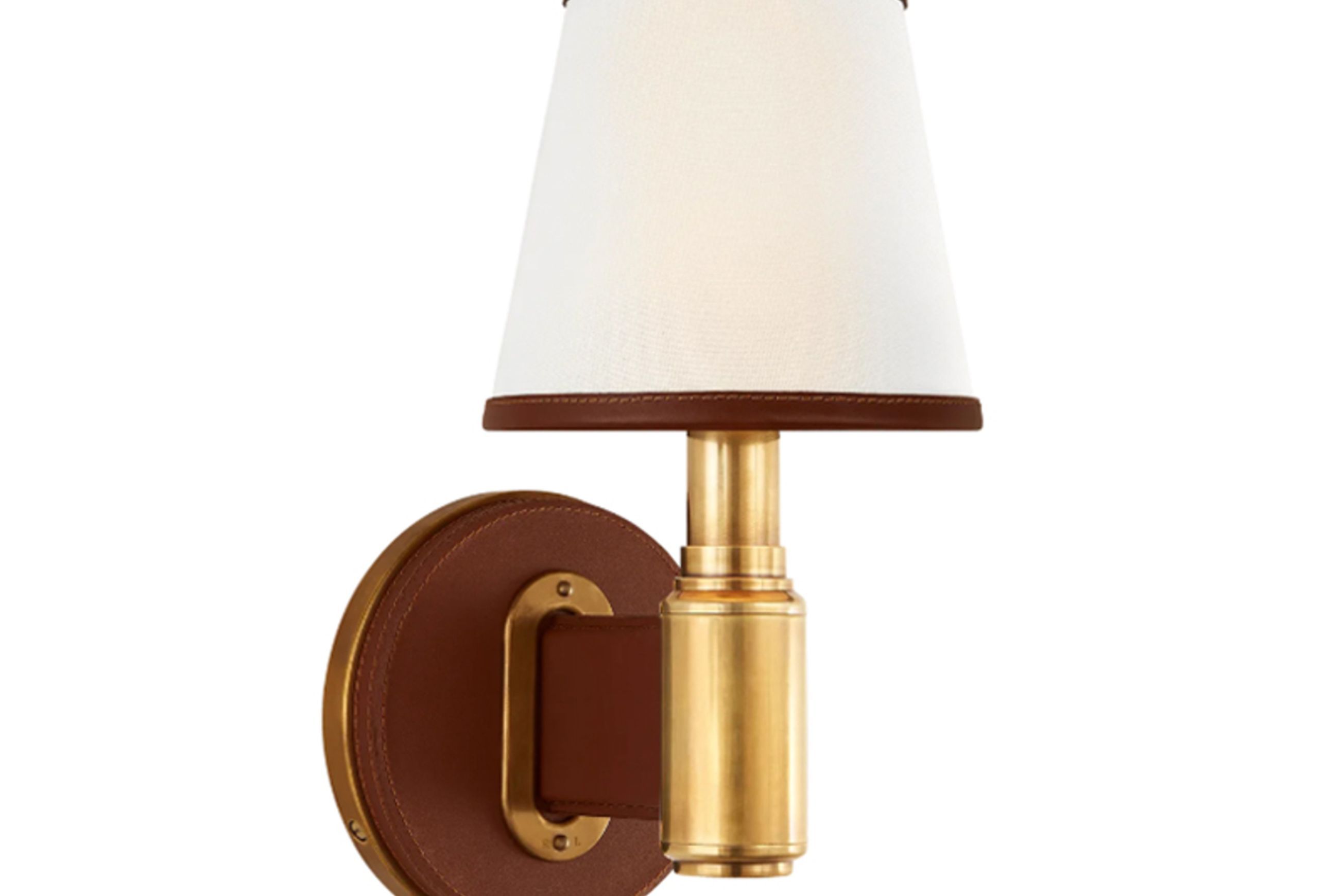 Riley Single Sconce – Brass and Saddle Leather