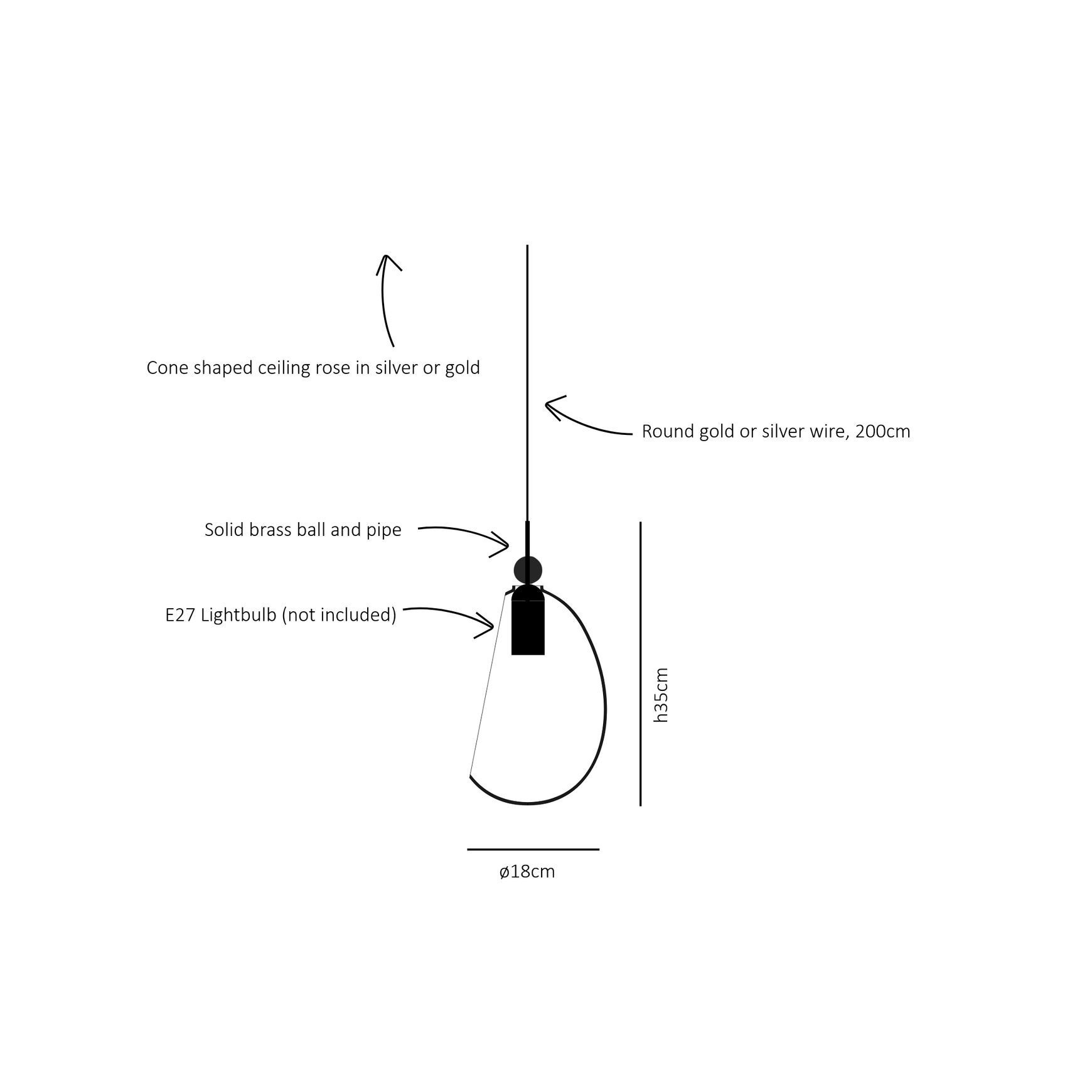 Embrace 18cm Pendant dimensions