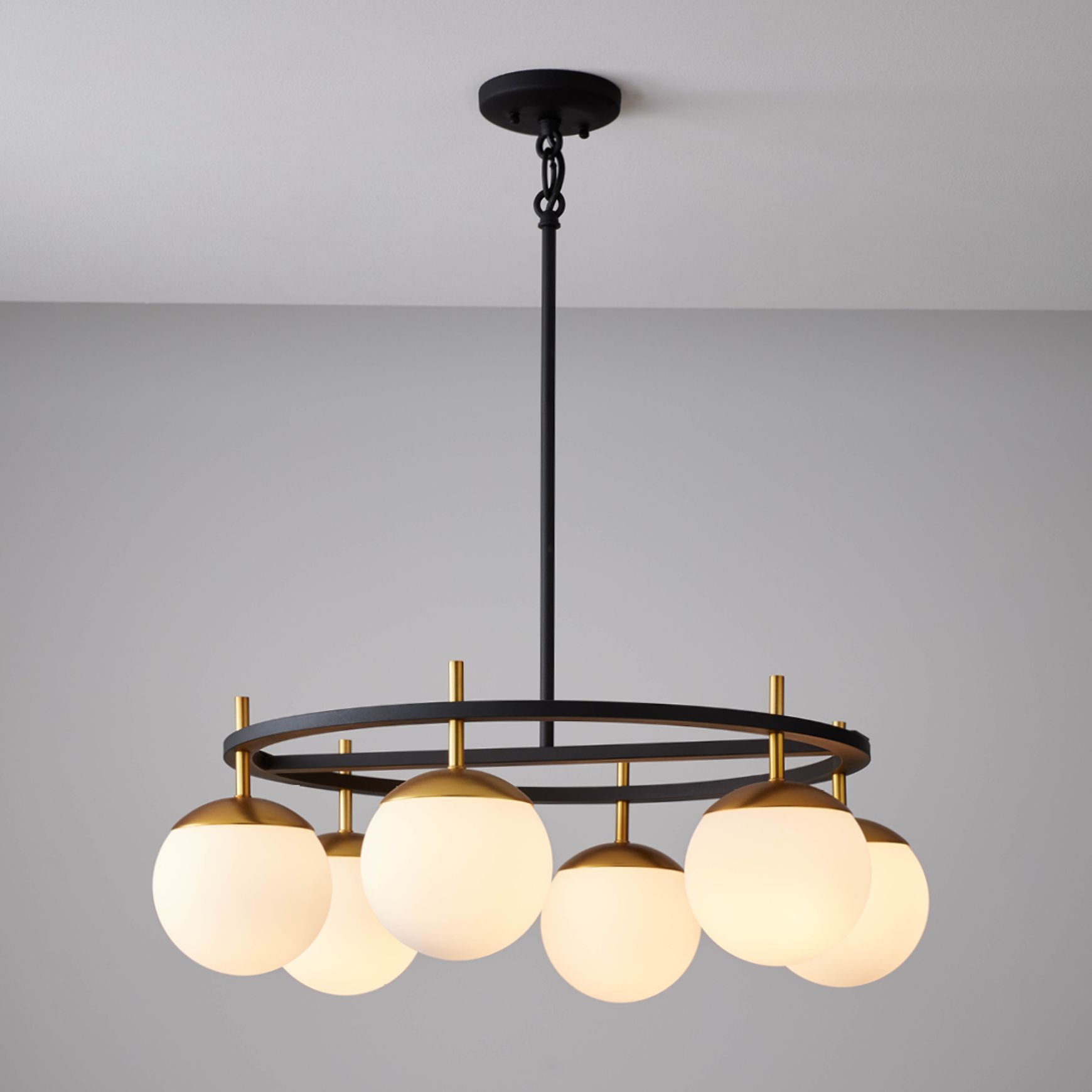 Johnson 6 Light Pendant in Aged Gold & Black