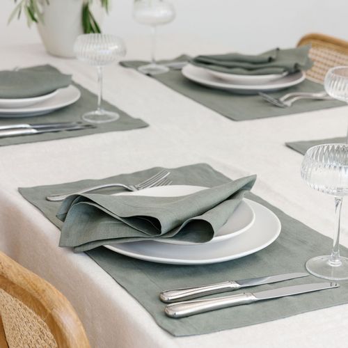 100% French Flax Linen Placemat Set 4- Lichen