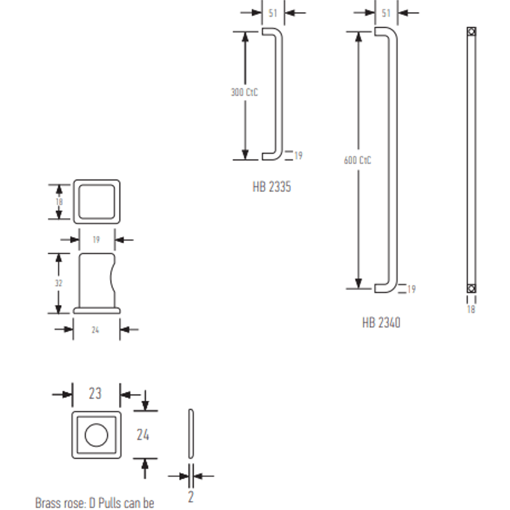 HB2300 Series Square D Pull Handles