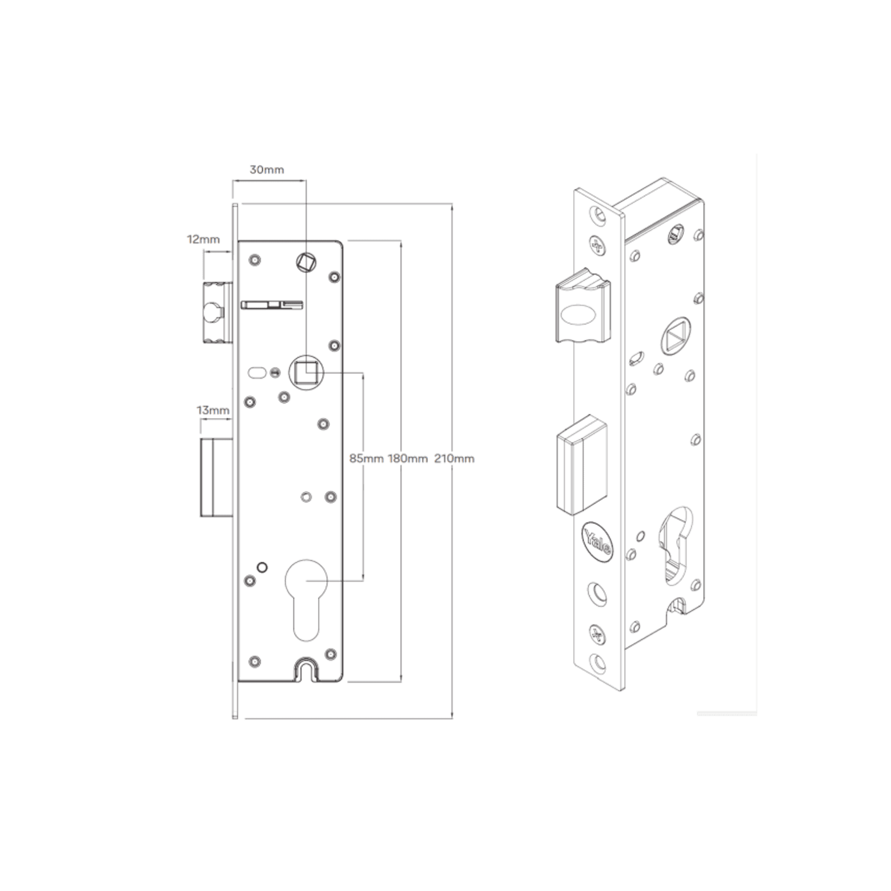 Yale Induro 2-Point Mortice Lock dimensions