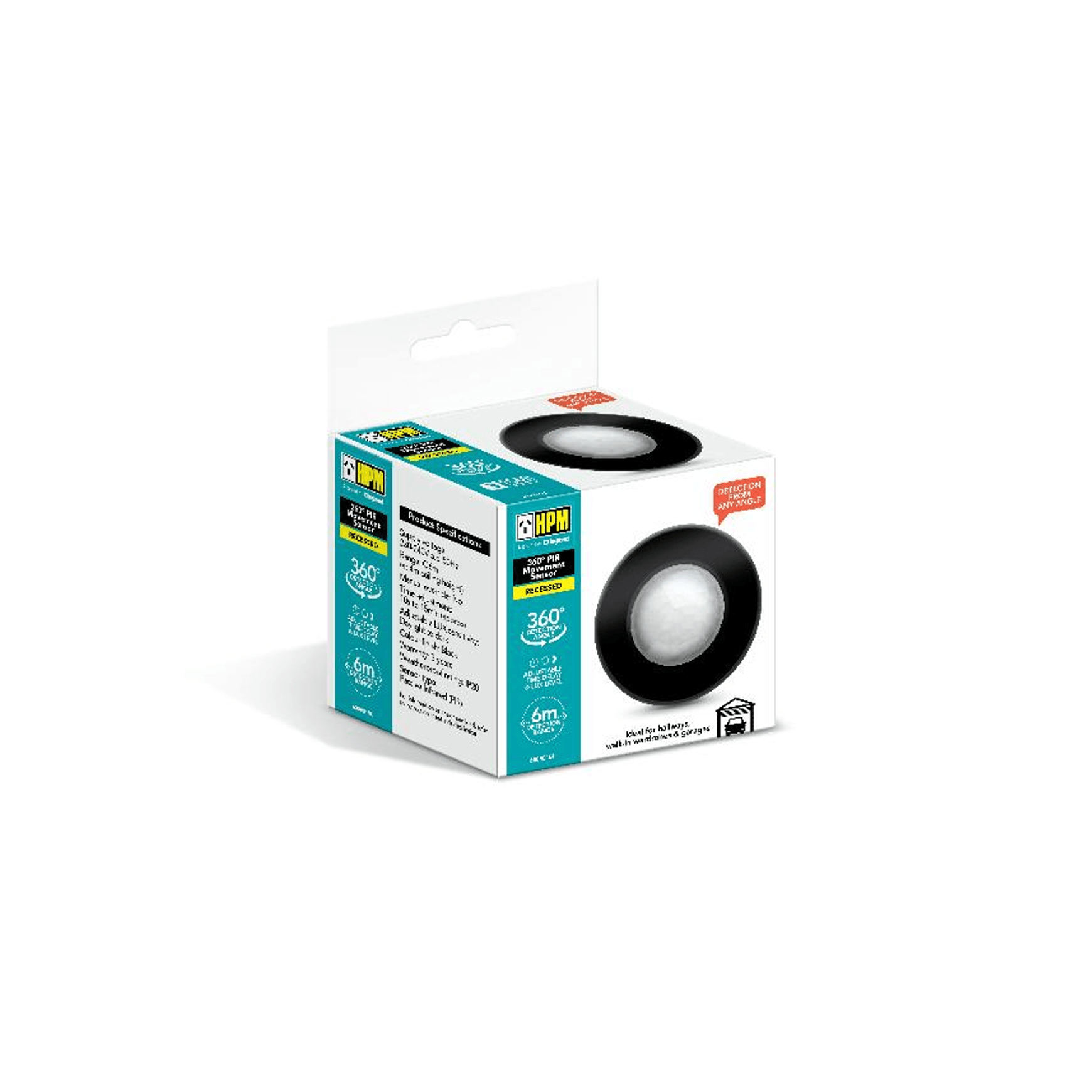 HPM PIR 360° 6m Recessed Auto Movement Sensor Black