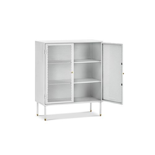 Mesh 2 Door Low Storage Cabinet | Matte White