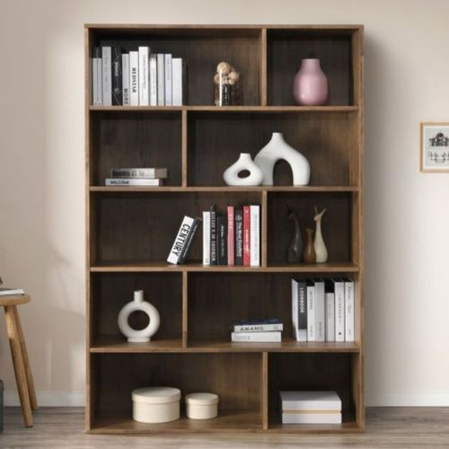 Stax Staggered Bookcase | Rustic Walnut | Wide | 1.2m