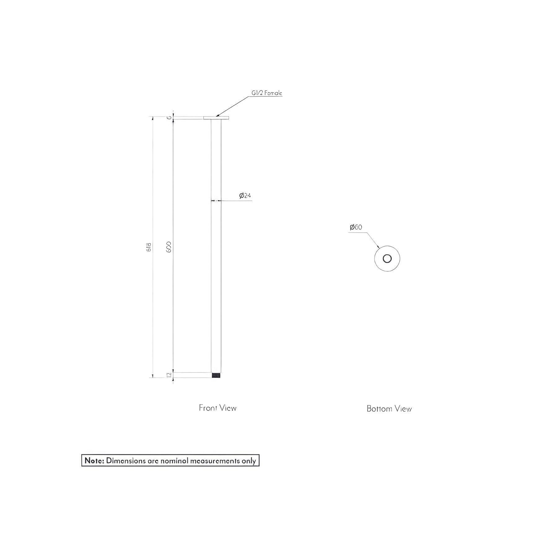 Shower Dropper Extended 600mm - Brushed Gunmetal