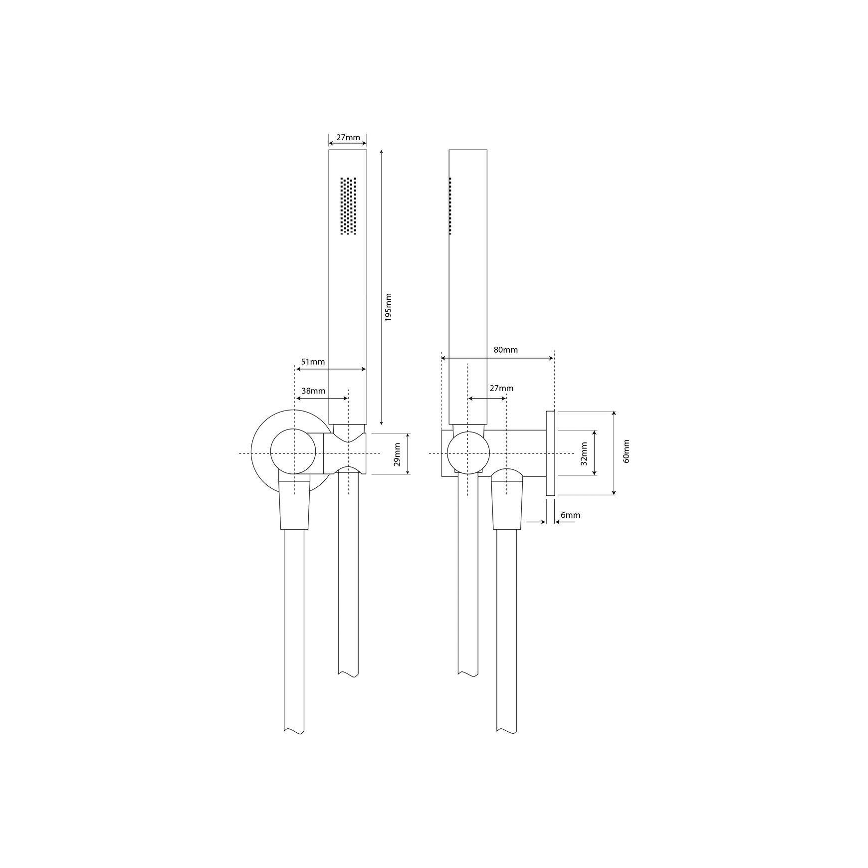 Storm Wall Mounted Shower Kit dimensions