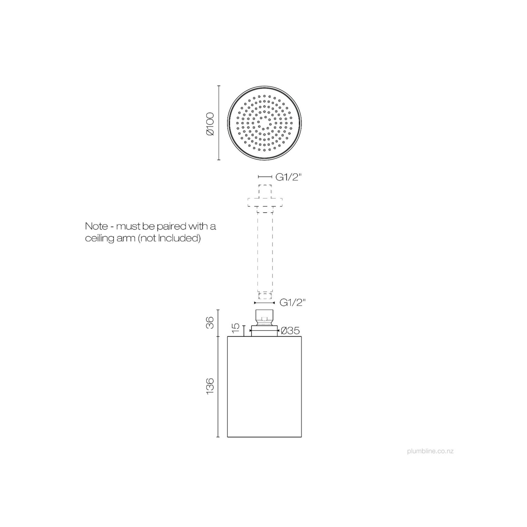 Buddy 100mm Ceiling Mount Showerhead