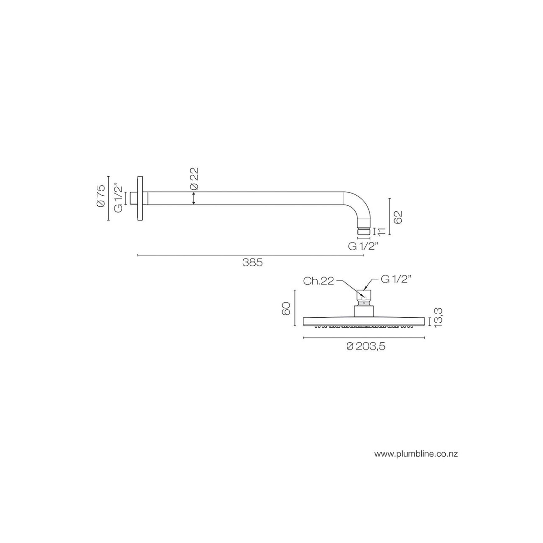 Buddy 200mm Wall Mount Rainhead