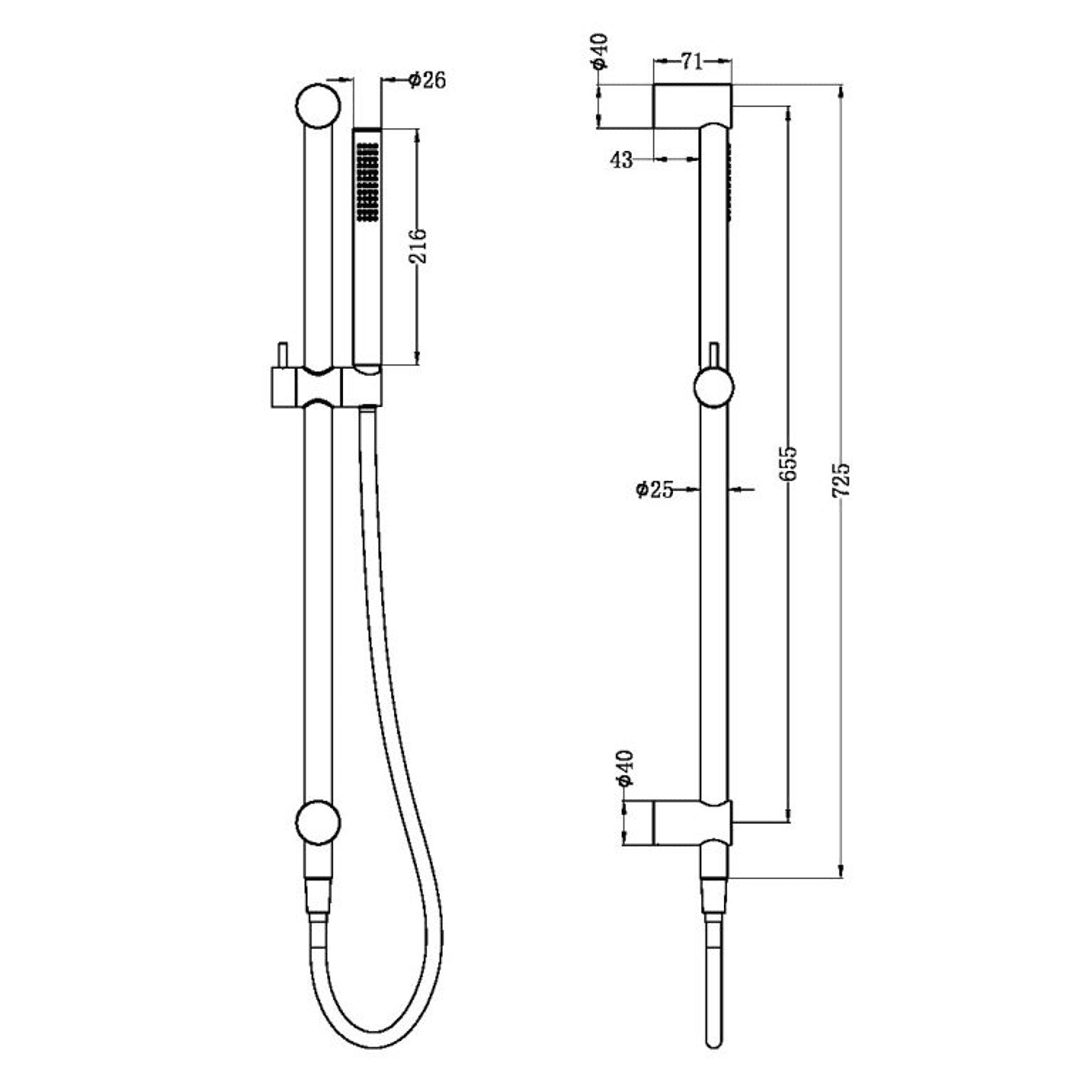 Zen SS316L Shower Rail & Outdoor Shower Hose | Graphite
