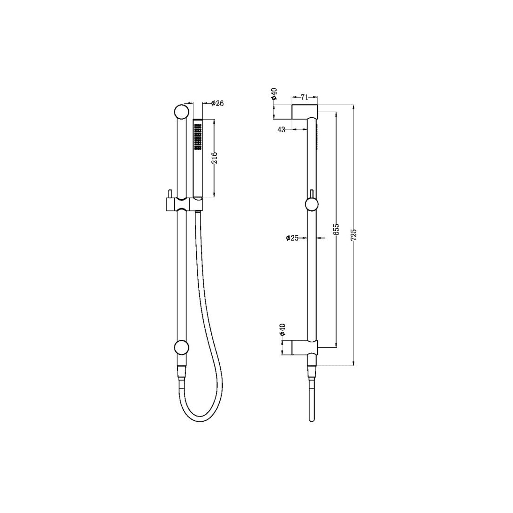 Zen SS316L Shower Rail | Brushed Gold