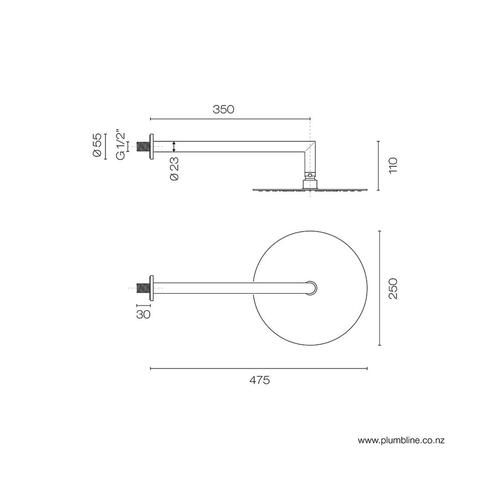 Oli 316 250mm Wall Mount Rainhead