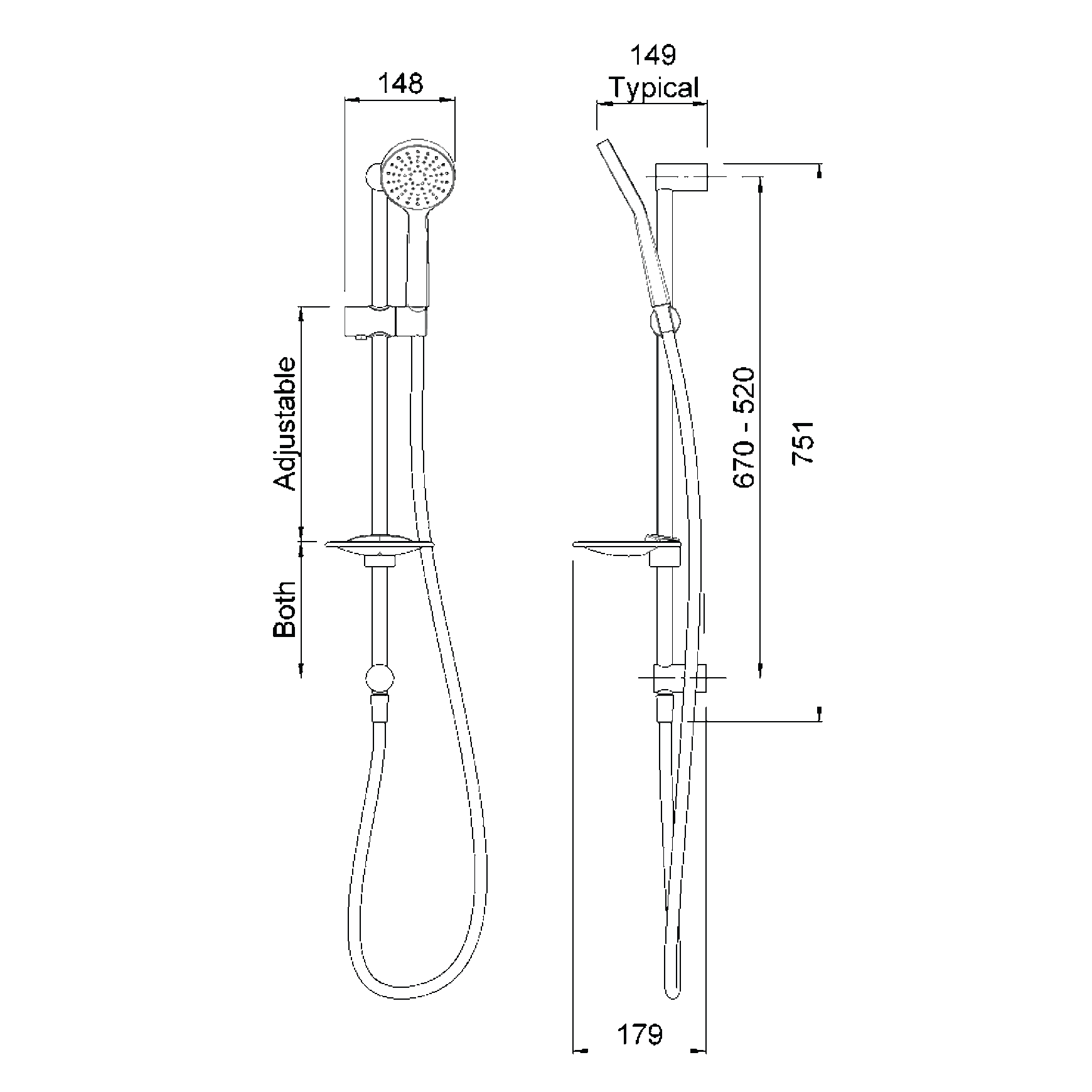 Milano Rail Shower MKII dimensions