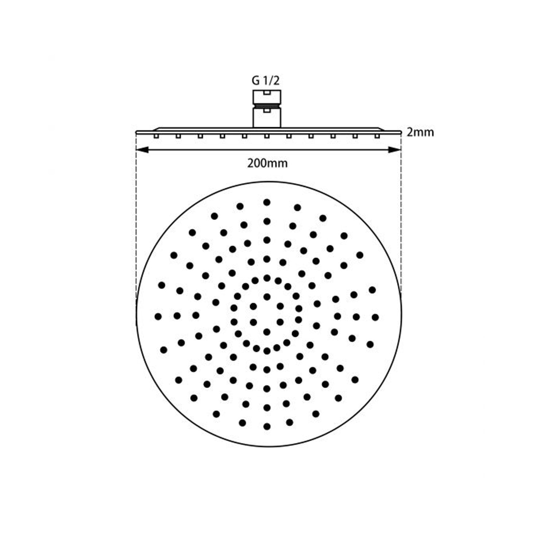 Round Shower Head 200mm Matte Black dimensions