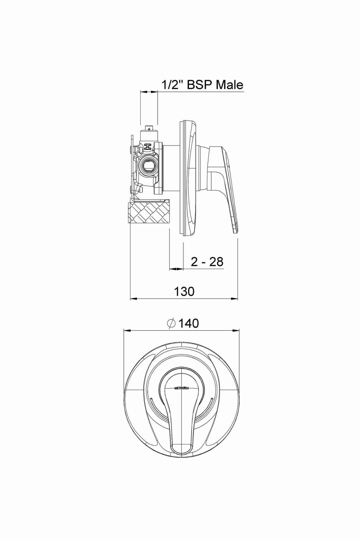 Futura Shower Mixer with Fastflow II dimensions