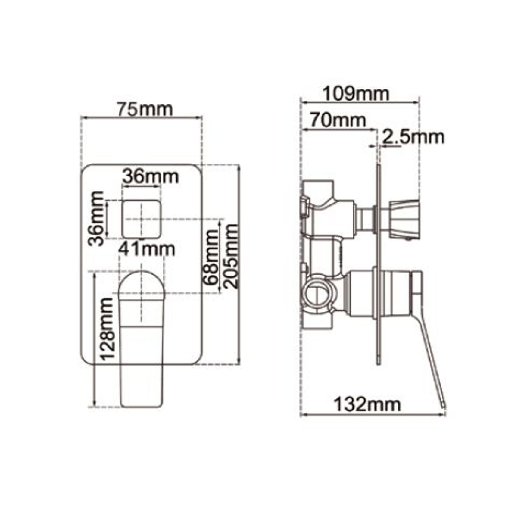 Rushy Wall Mixer with Diverter Gun Metal Grey dimensions