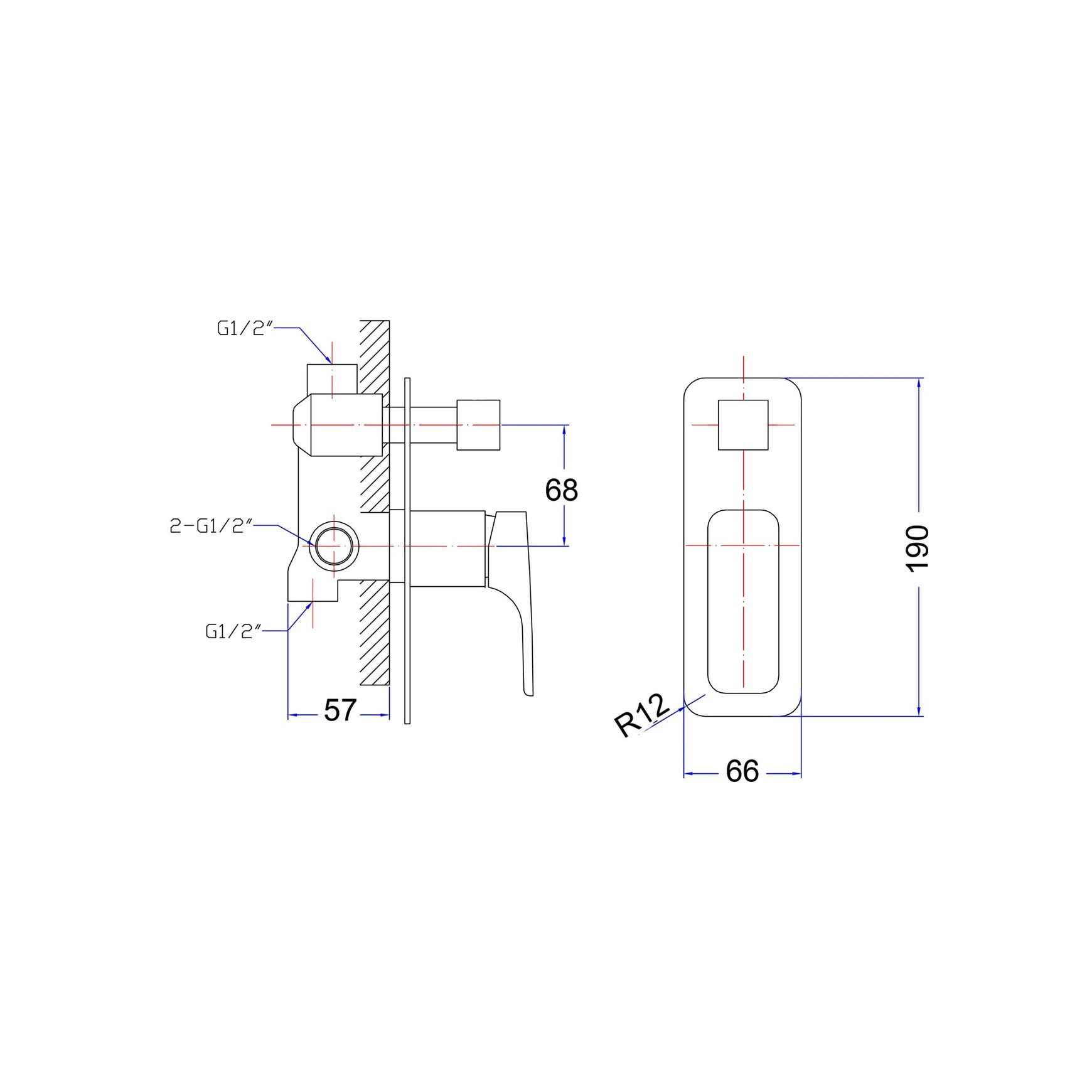 Unika Modena Wall Shower Mixer with Diverter