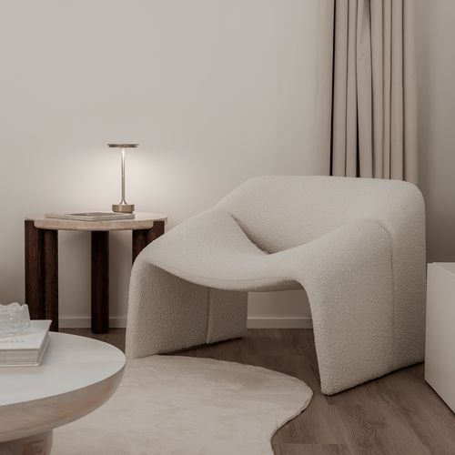 Amaya 55cm Travertine Round Side Table | Cream & Brown Oak