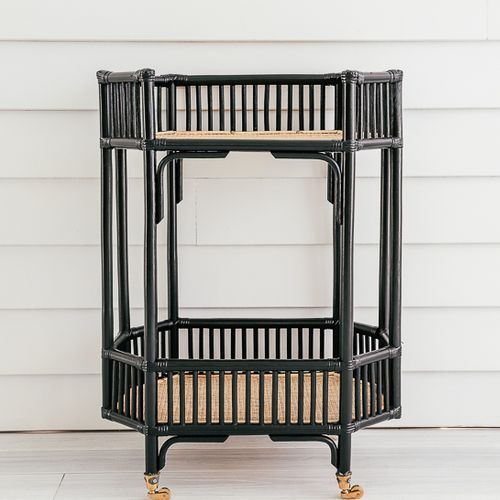 Oval Rattan Bar Cart – Black