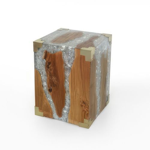 Teak and Resin Side Table with Brass Details