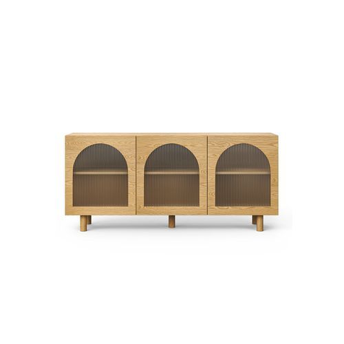 Cove 3 Door Fluted Glass Arch Sideboard Buffet | Natural Oak