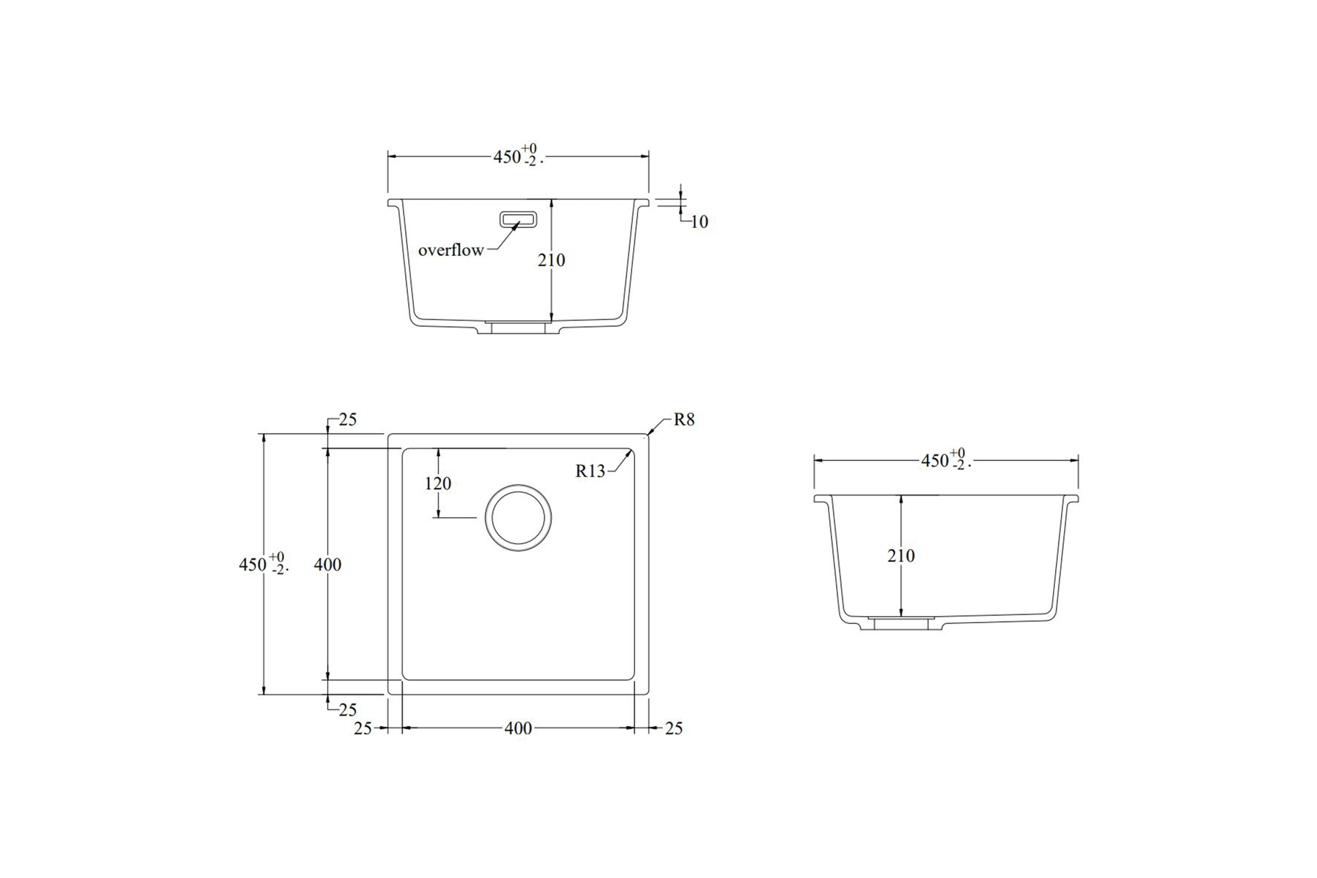 Aura Granite 400mm Single Kitchen Sink Charcoal