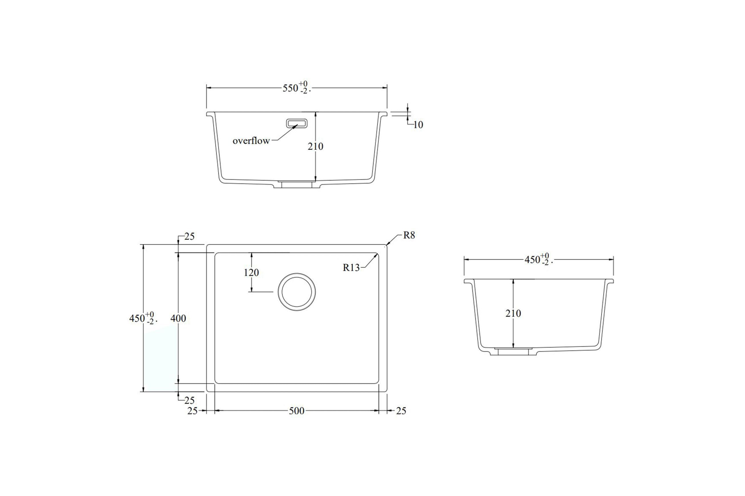 Aura Granite 500mm Single Kitchen Sink Charcoal