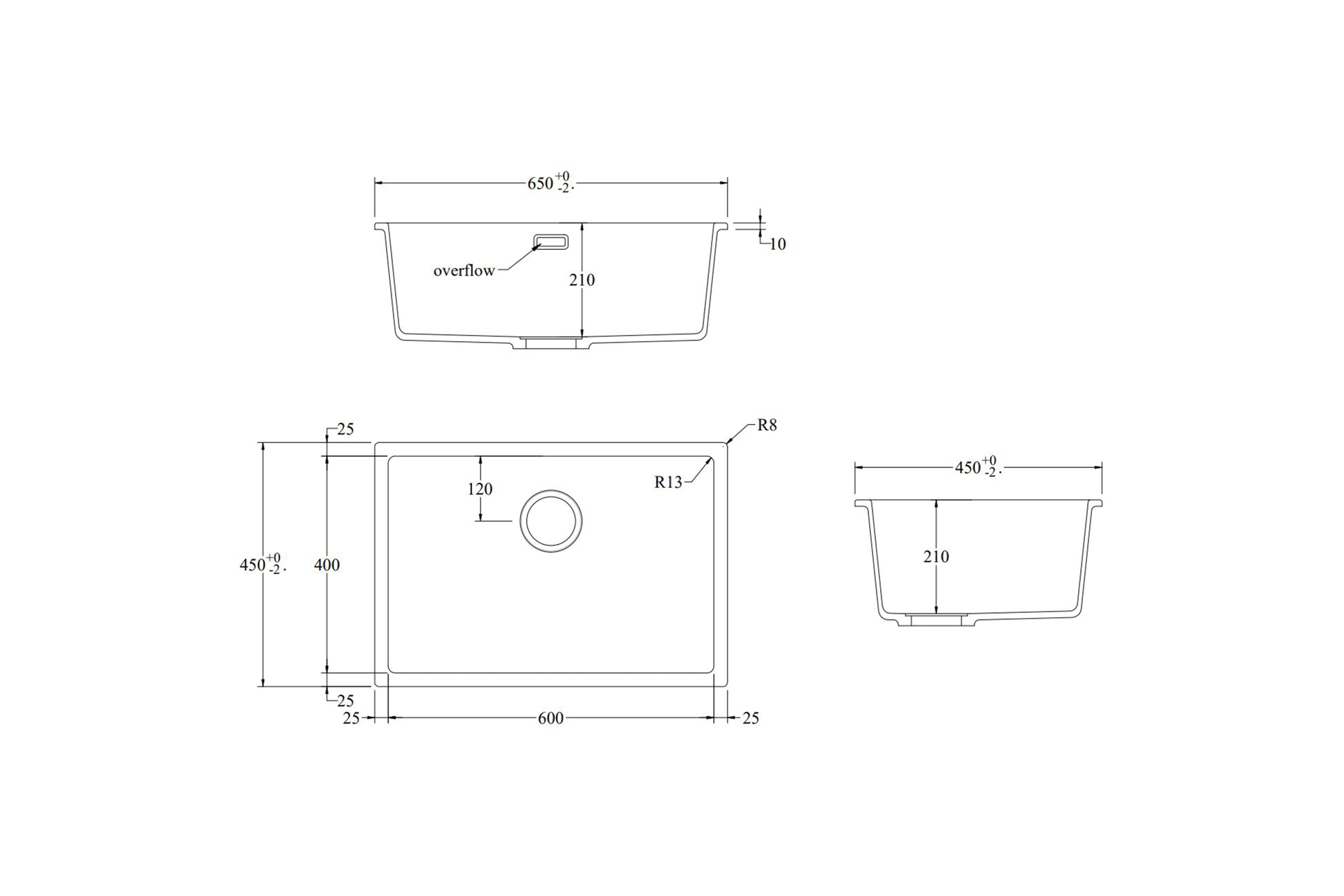 Aura Granite 600mm Single Kitchen Sink Charcoal