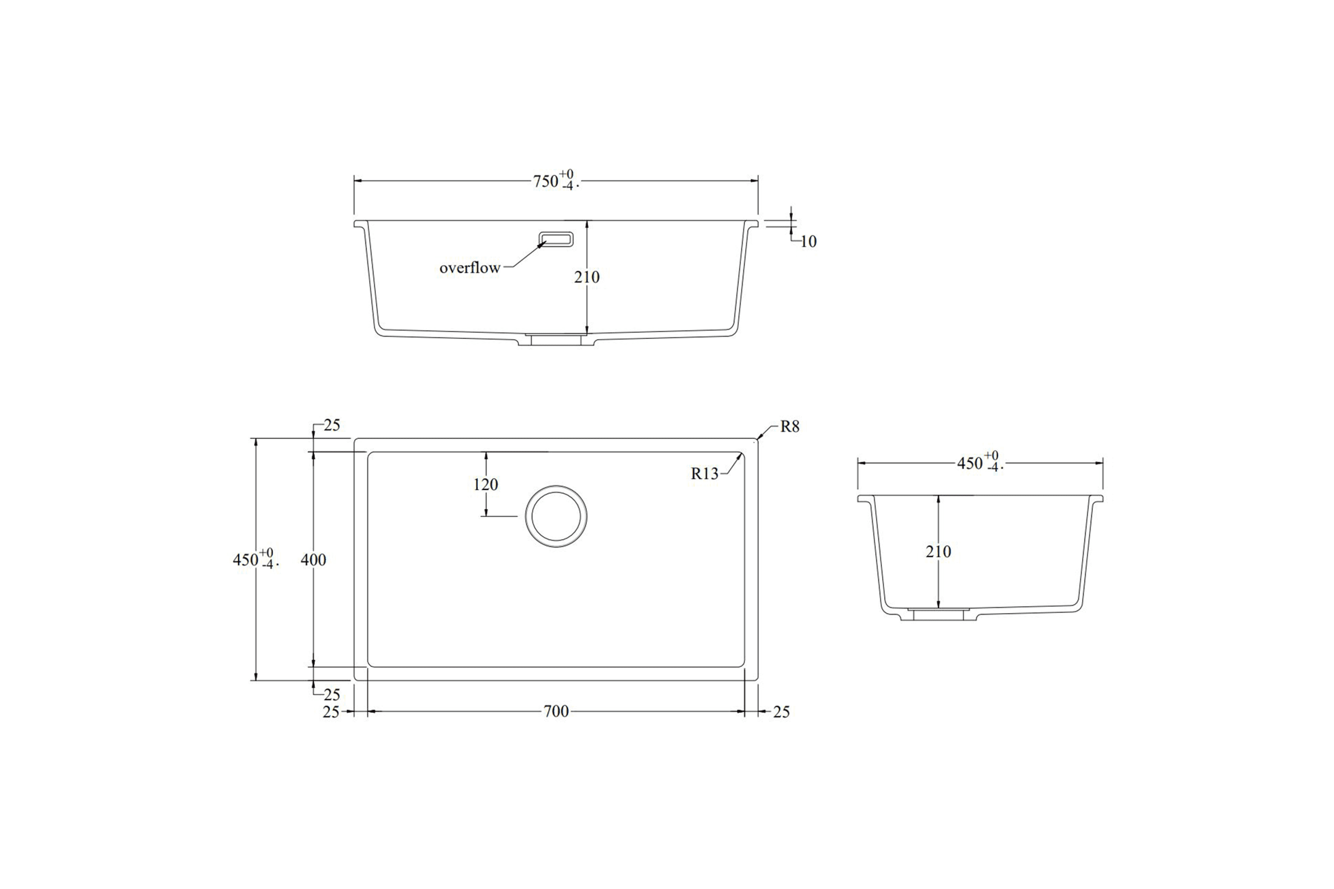 Aura Granite 700mm Single Kitchen Sink Matte Black