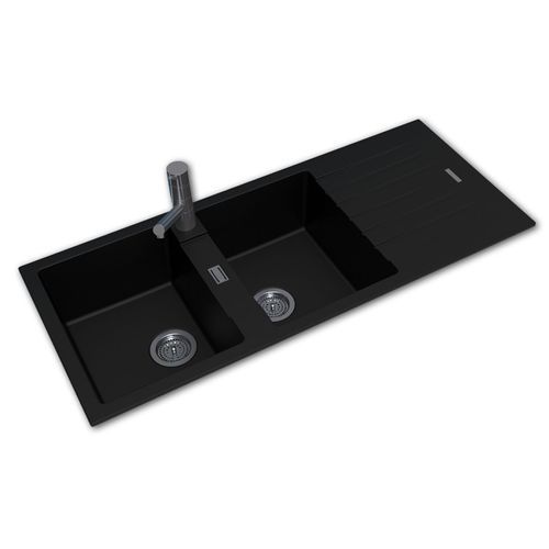 Arete Granite Quartz Double Bowl Sink Black