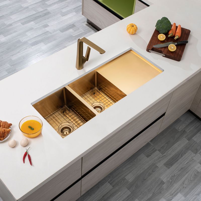 Stainless Steel Sink Double Bowl Brushed Brass