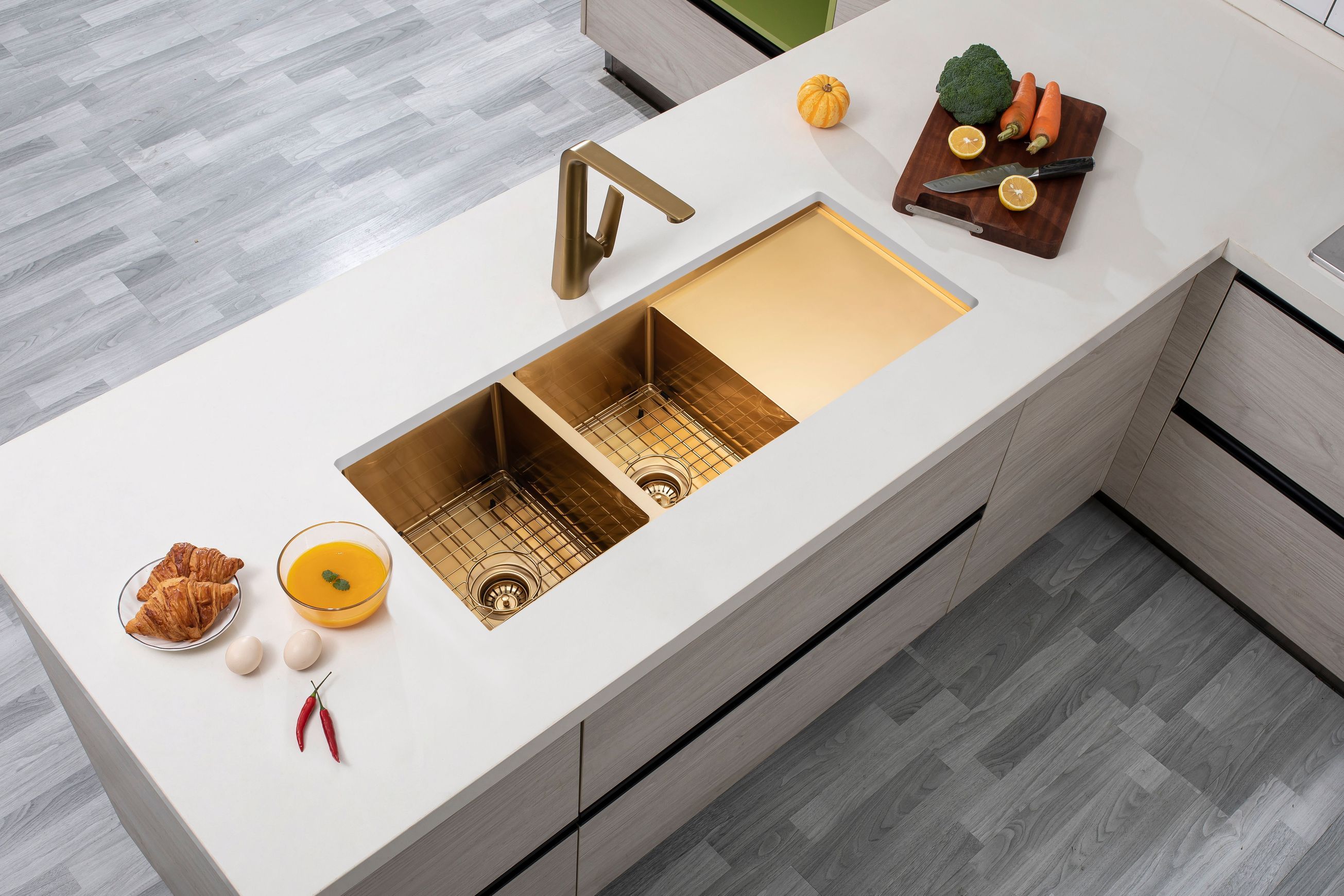 Stainless Steel Sink Double Bowl Brushed Brass