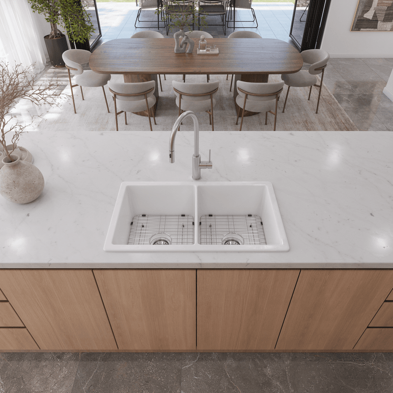 Fleur 813x483 Gloss White Fireclay Double Bowl Sink