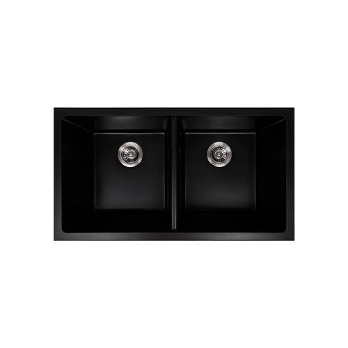 Keith 848x467 Black Granite Double Bowl Sink