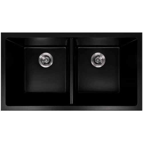 Keith 848x467 Black Granite Double Bowl Sink
