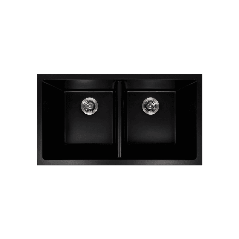 Keith 848x467 Black Granite Double Bowl Sink