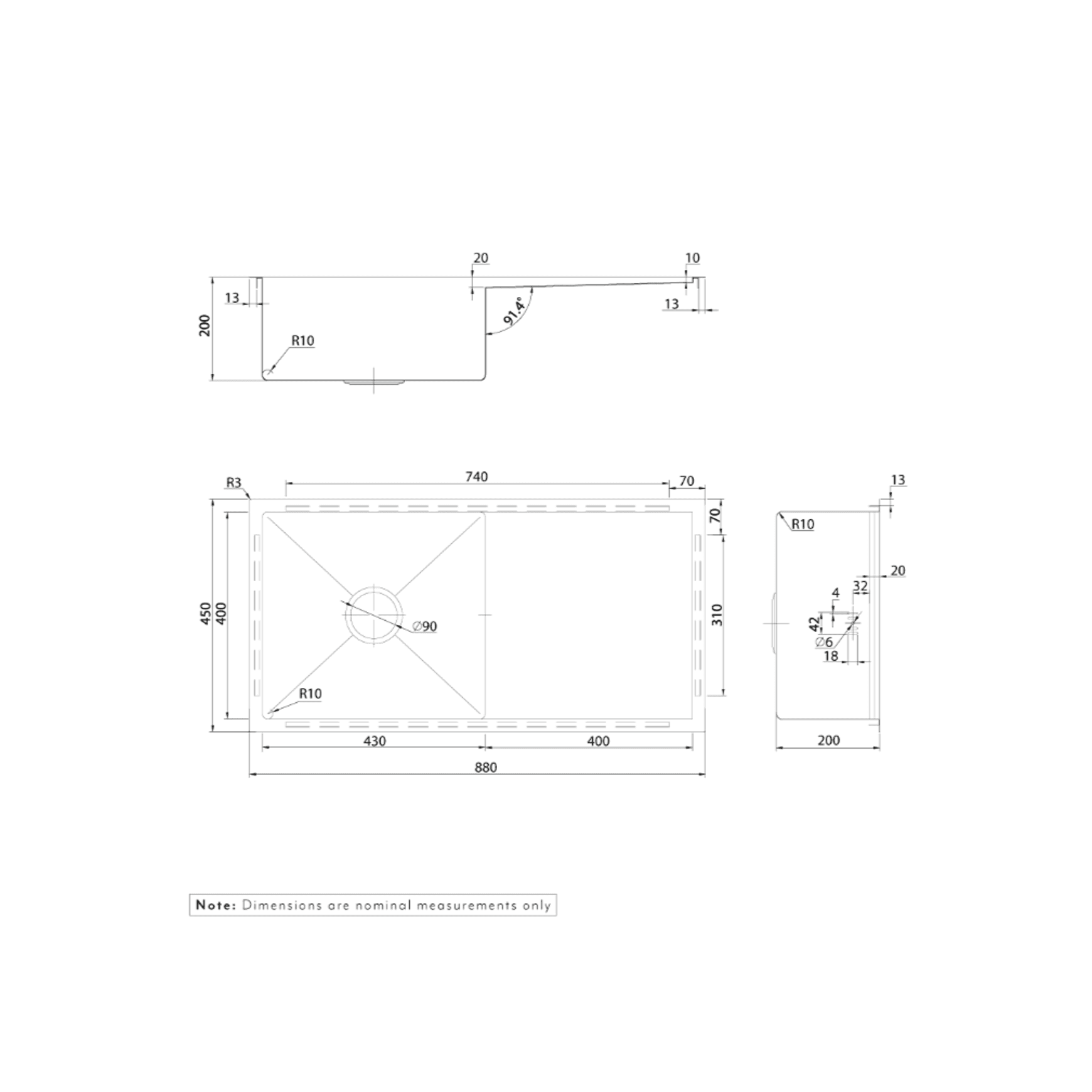 Jai Kitchen Sink Single 880mm (Overflow)