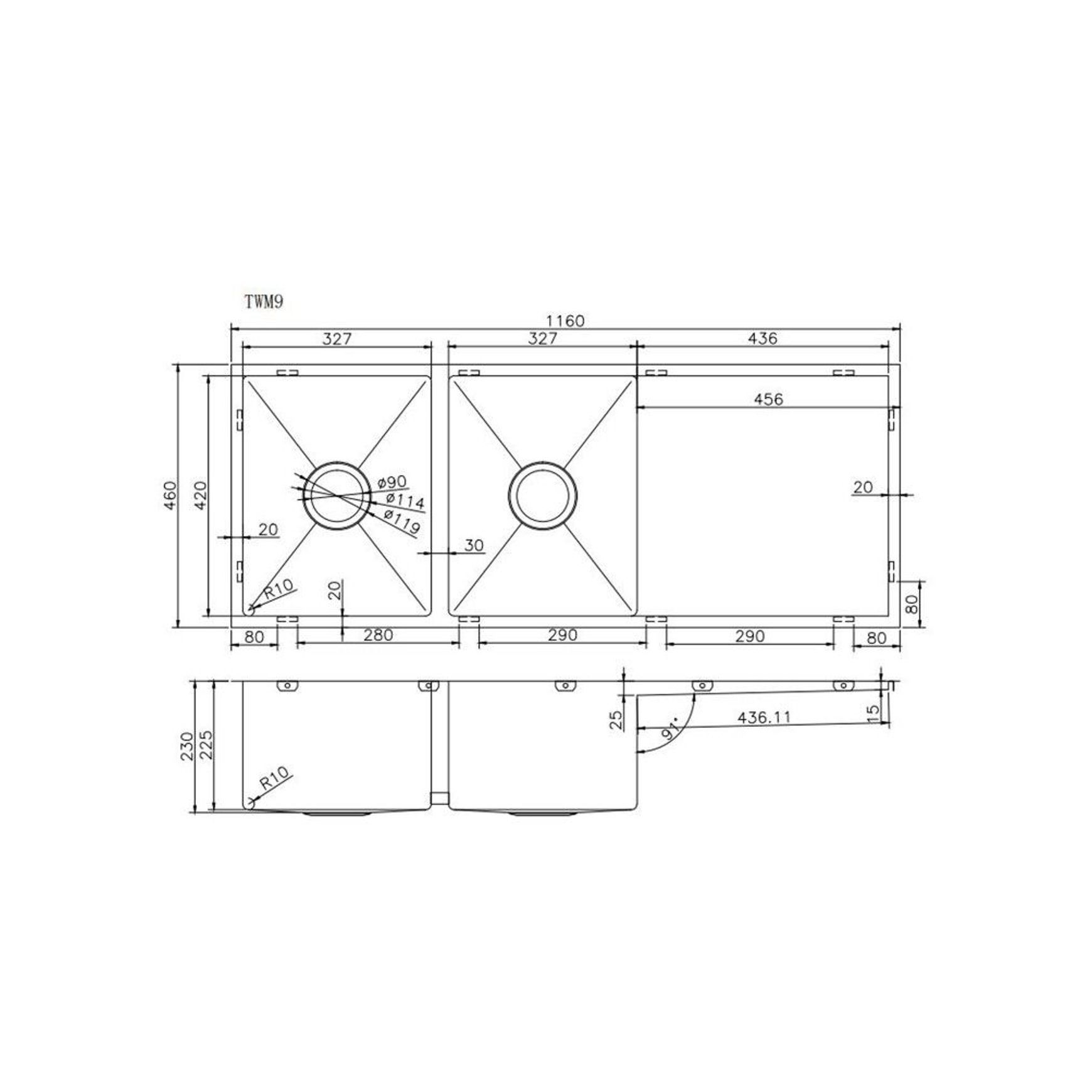 Stainless Steel Sink Double Bowl Brushed Brass dimensions