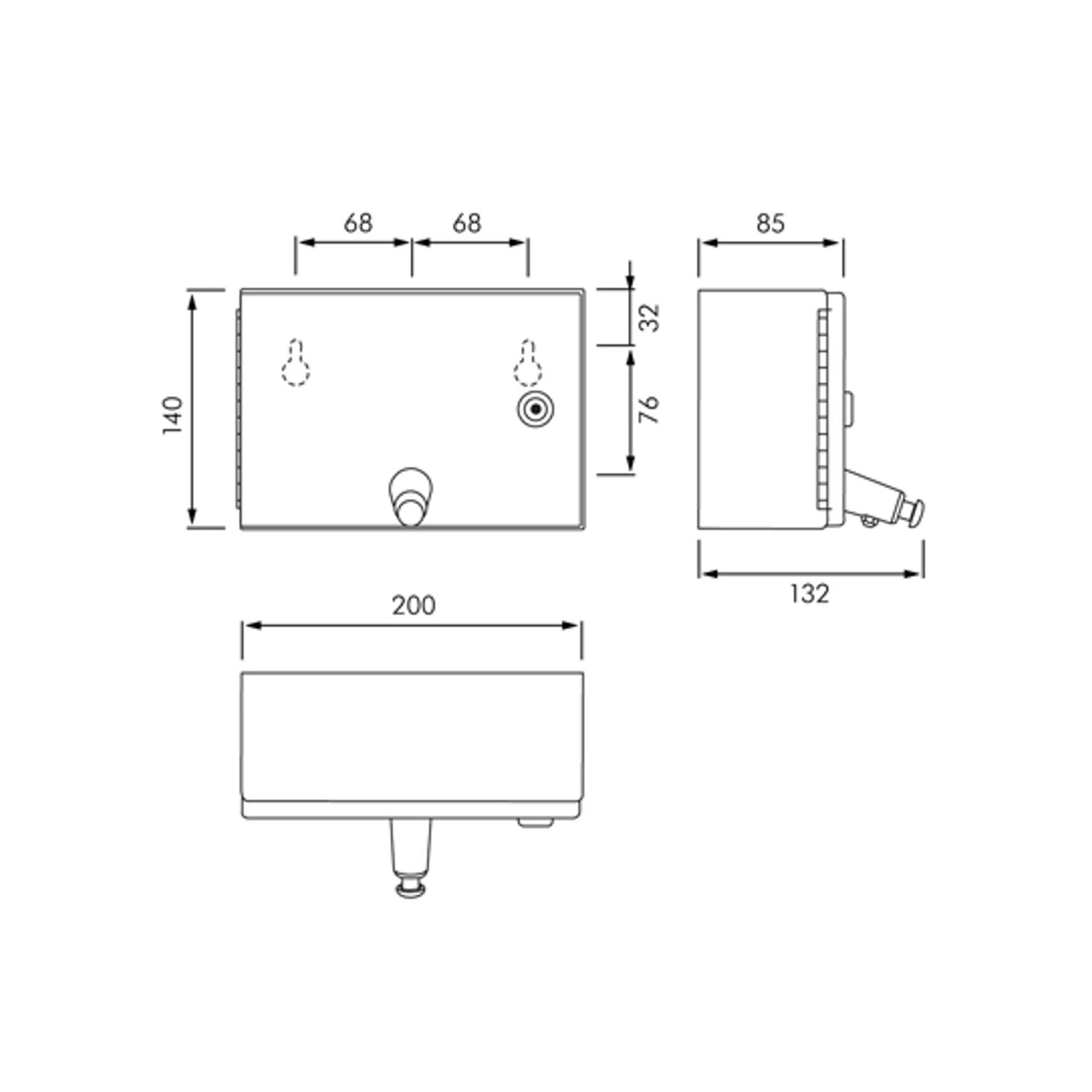 KWC Franke Wall Mount Horizontal Liquid Soap Dispenser dimensions