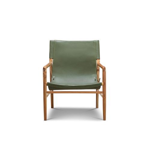 Norah Leather Sling Armchair | Teak & Olive Green