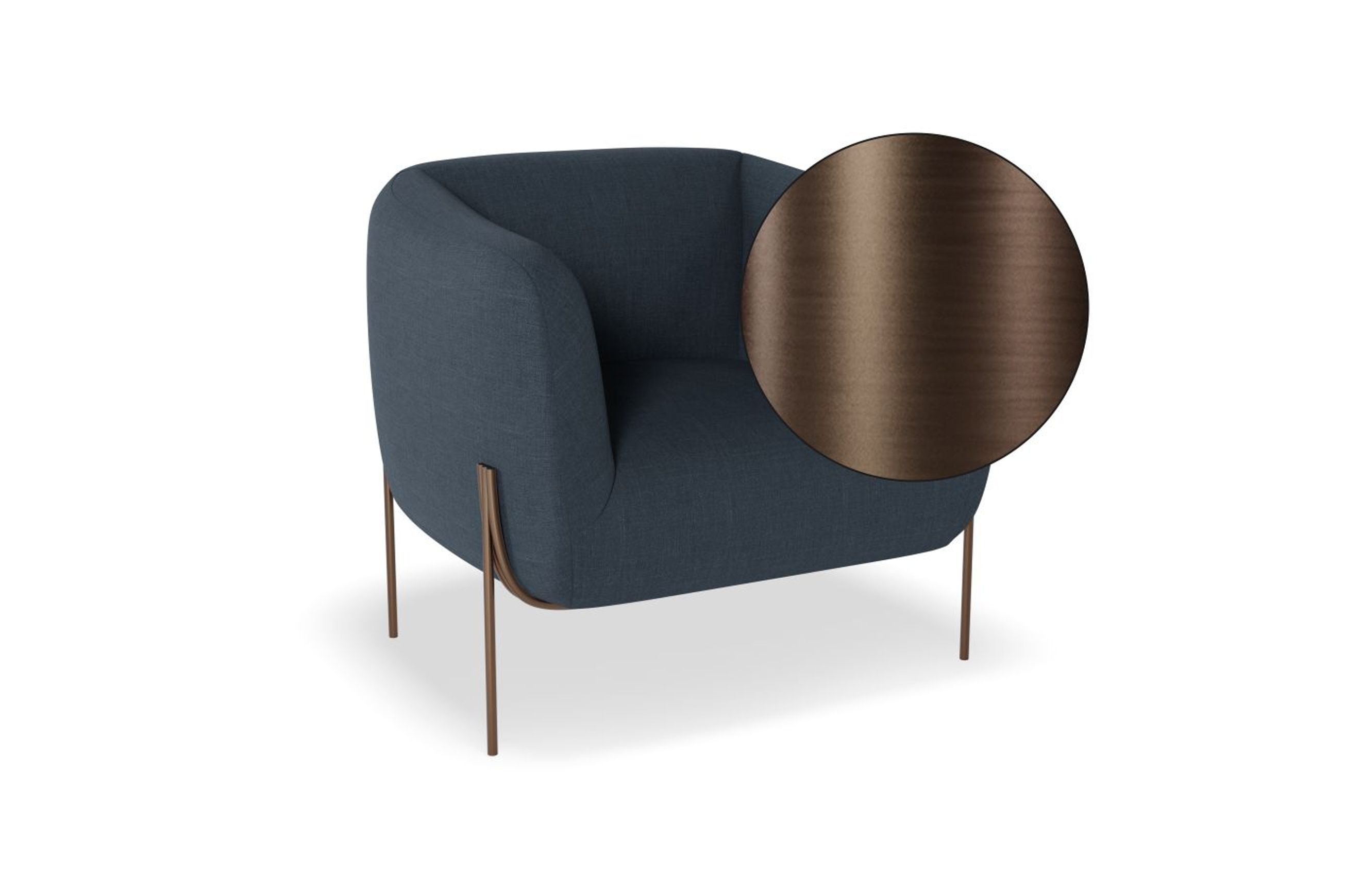 Belle Lounge Chair-Midnight Blue Brushed Matt Gold Legs