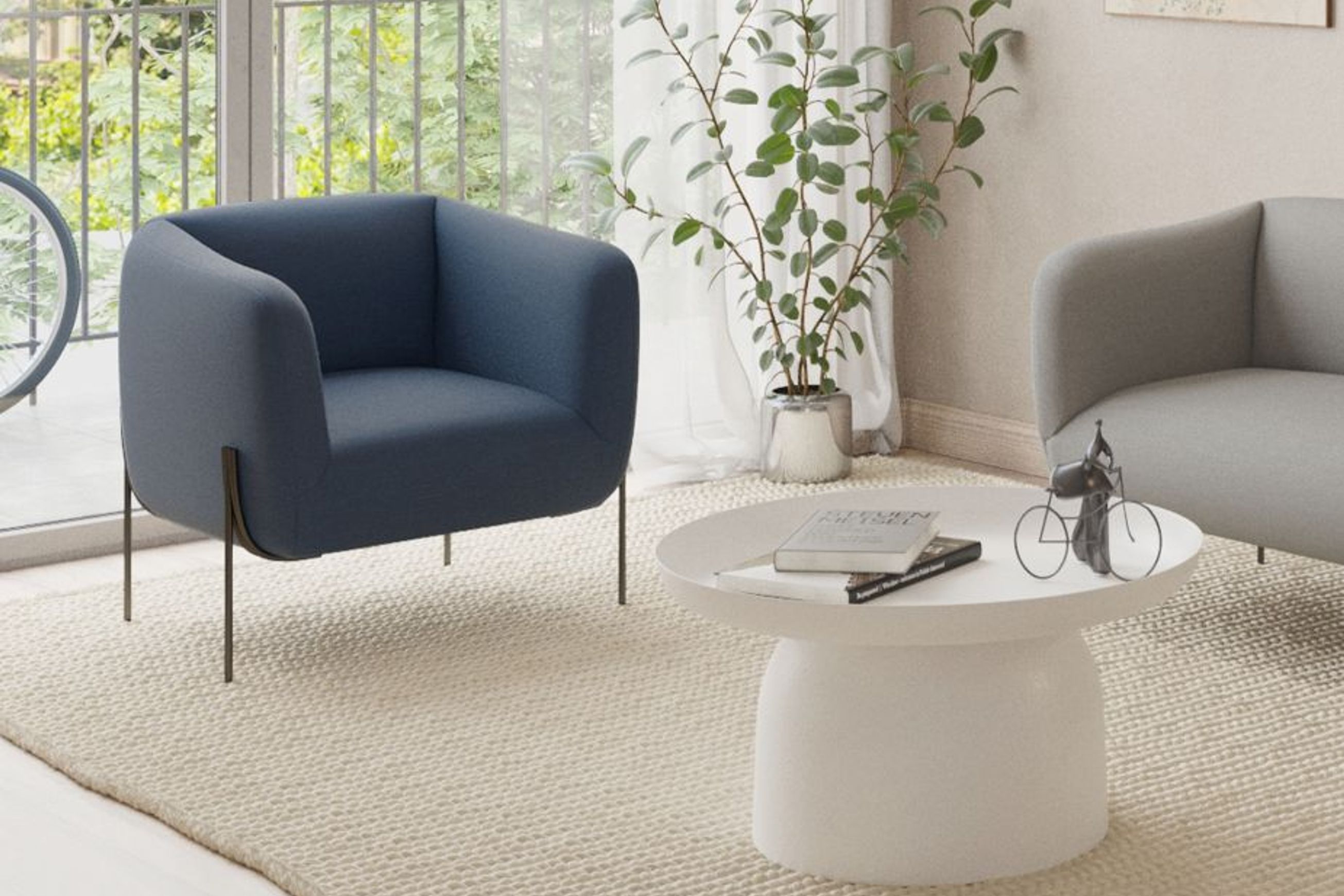 Belle Lounge Chair - Midnight Blue - Matt Black Legs