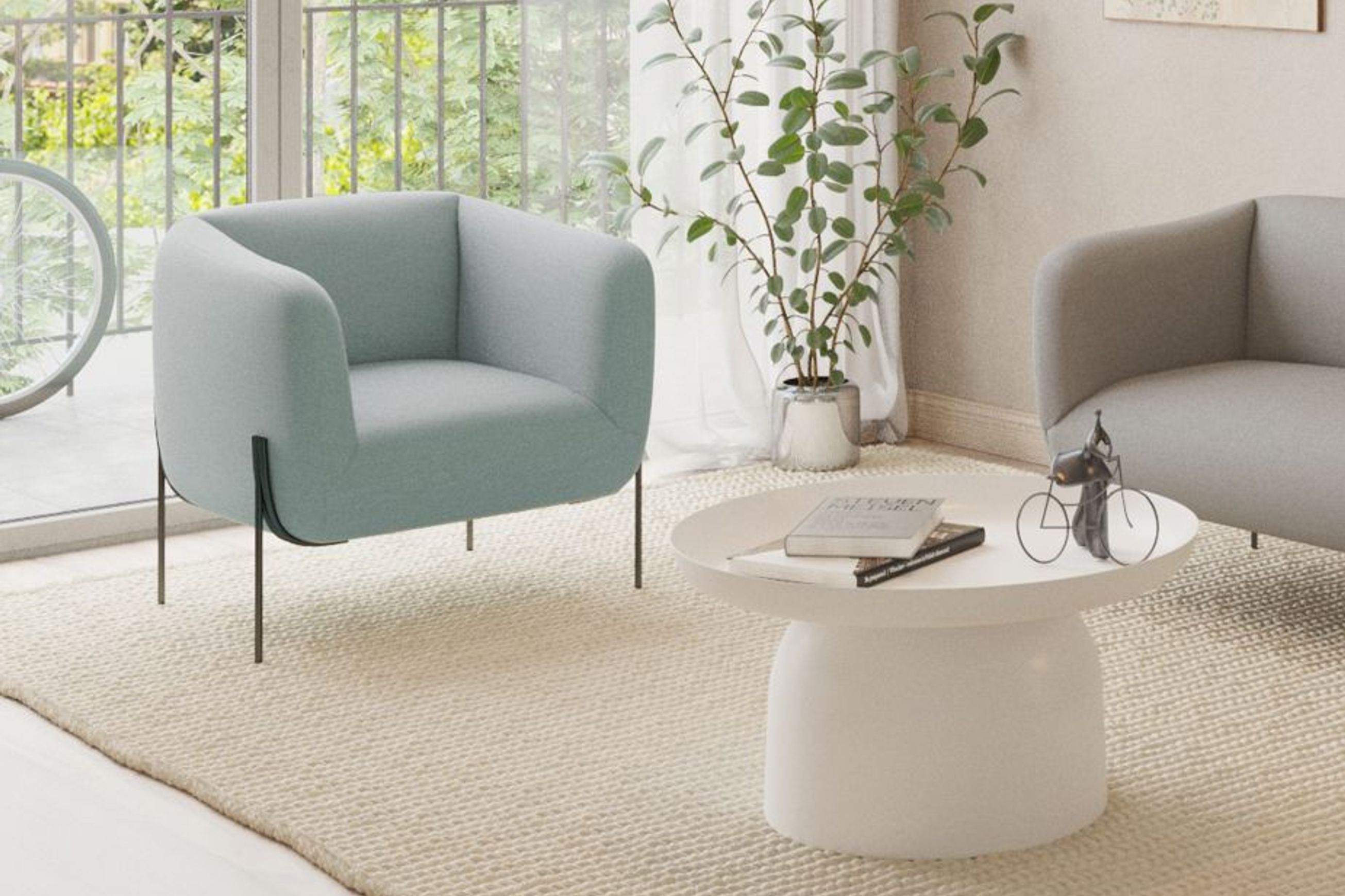 Belle Lounge Chair - Sky Blue - Matt Black Legs