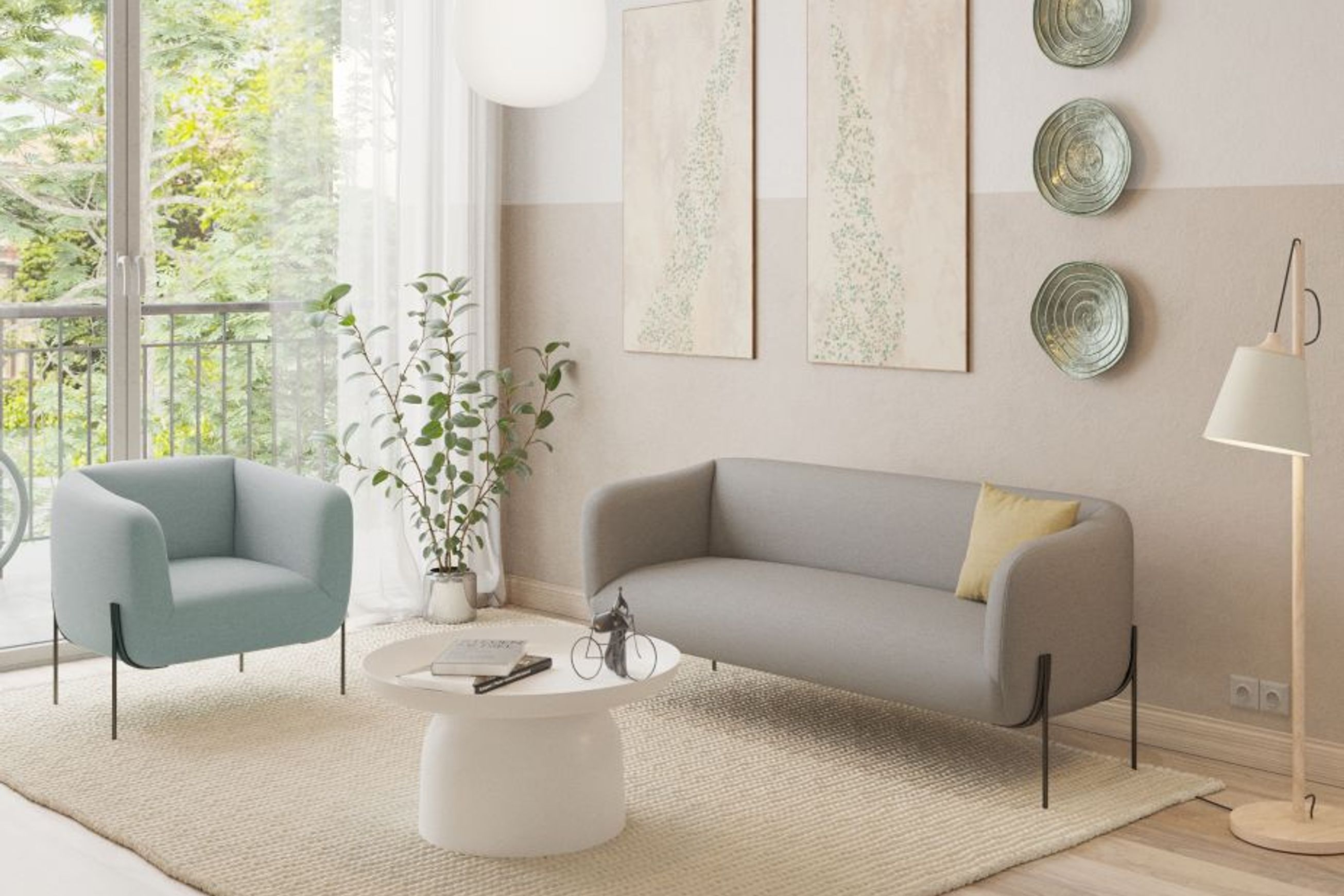 Belle Lounge Chair - Sky Blue -Brushed Matt Bronze Legs