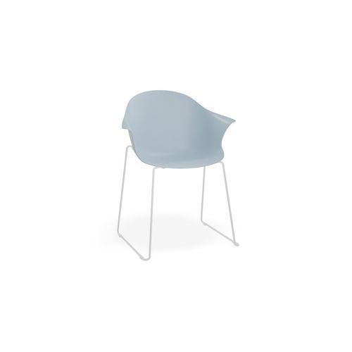 Pebble Armchair Pale Blue with Shell Seat - Sled Base with White Legs