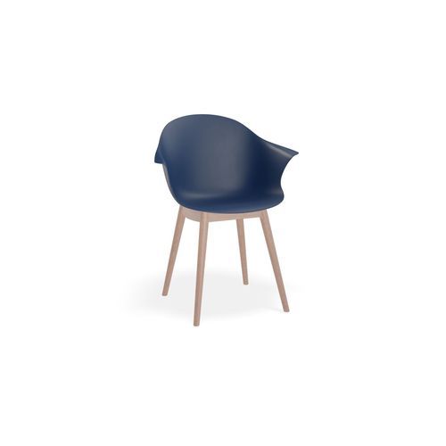 Pebble Armchair Navy Blue with Shell Seat - Natural Beechwood Base