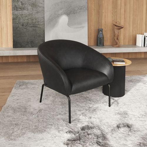 Solace Lounge Chair - Vintage Black Vegan Leather - Brushed Matt Bronze Legs