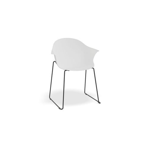 Pebble Armchair White with Shell Seat - Sled Base with Black Legs