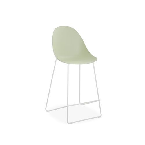 Pebble Mint Green Stool Shell Seat - Bar Stool 75cm Seat - White Base